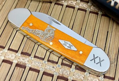 Case XX USA 2023 Persimmon Bone Golden TIGER 1/500 Diamond Canoe Pocket Knife - Image 2