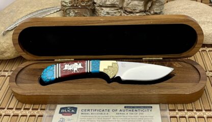 Buck 113 David Yellowhorse Turquoise & Jasper Wild Mustangs Skinner Knife w/COA - Image 2