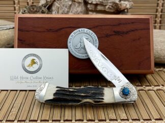 Buck 532 Wild Horse Custom Stag Engraved Bucklock Knife w/Sapphire Swarvoski #1
