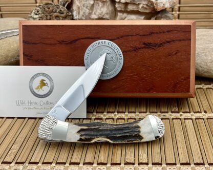 Buck 532 Wild Horse Custom Stag Engraved Bucklock Knife w/Sapphire Swarvoski #1 - Image 3