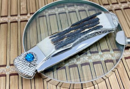 Buck 532 Wild Horse Custom Stag Engraved Bucklock Knife w/Sapphire Swarvoski #1 - Image 2