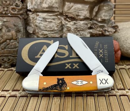 Case XX USA 2023 Persimmon Bone TIGER 1/500 Diamond Canoe Pocket Knife