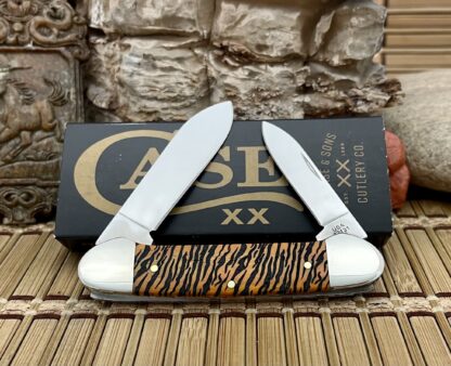 Case XX USA 2023 Persimmon Bone TIGER 1/500 Diamond Canoe Pocket Knife - Image 2