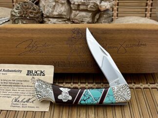 Buck 110 Yellowhorse Green Web Turquoise & Jasper 25 Years Folding Hunter Knife