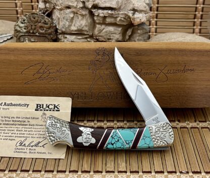 Buck 110 Yellowhorse Green Web Turquoise & Jasper 25 Years Folding Hunter Knife