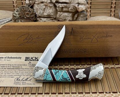 Buck 110 Yellowhorse Green Web Turquoise & Jasper 25 Years Folding Hunter Knife - Image 4