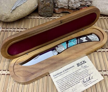 Buck 110 Yellowhorse Green Web Turquoise & Jasper 25 Years Folding Hunter Knife - Image 2