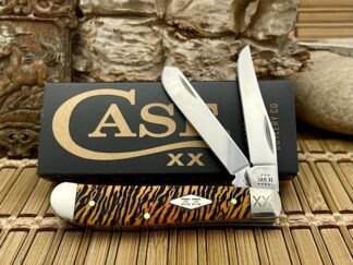 Case XX USA Persimmon Bone TIGER Stripe 1/500 Mini Trapper Pocket Knife