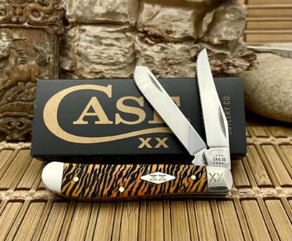 Case XX USA Persimmon Bone TIGER Stripe 1/500 Mini Trapper Pocket Knife