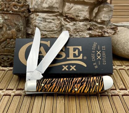 Case XX USA Persimmon Bone TIGER Stripe 1/500 Mini Trapper Pocket Knife - Image 2
