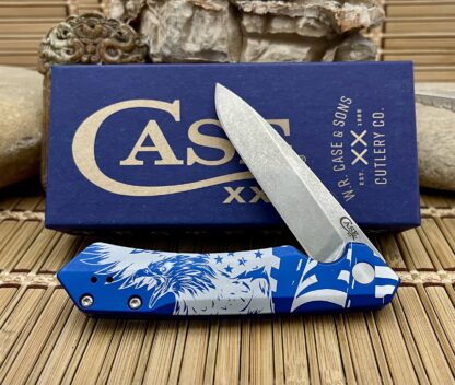 Case XX USA 2024 Blue Anodized S35VN Eagle & Flag 10780 Kinzua Flipper Knife