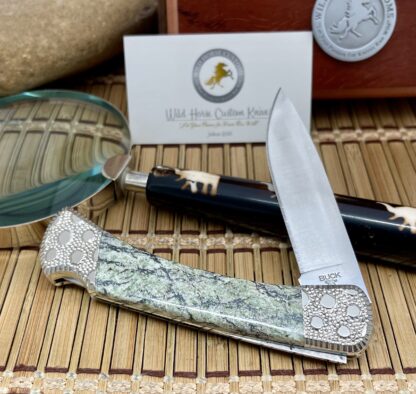 Buck 110 Wild Horse Custom Exotic Serpentine Stone Folding Hunter Knife #1 - Image 2