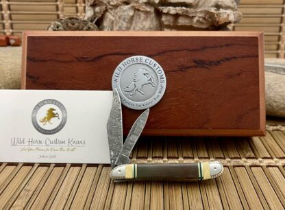 Case XX Wild Horse Custom Mammoth FOSSIL & Jade Damascus Peanut Pocket Knife #4 - Image 4