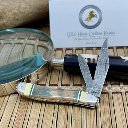 Case XX Wild Horse Custom Mammoth FOSSIL & Jade Damascus Peanut Pocket Knife #4 - Image 2