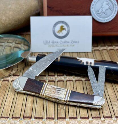 Case XX Wild Horse Custom Exotic Tiger Coral & Brown Lip Pearl Damascus Seahorse Whittler Knife #1 - Image 4