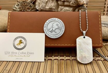Wild Horse Custom Exotic Mother of Pearl Nickel Knife Collectors Dog Tags #002