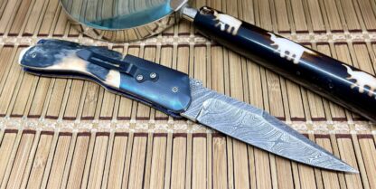 Stephen Olszewski Blue Mammoth Fossil Anodized Blue Mosaic Damascus Linerlock Knife - Image 2