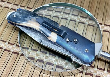 Stephen Olszewski Blue Mammoth Fossil Anodized Blue Mosaic Damascus Linerlock Knife - Image 5