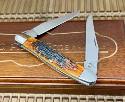 Case XX USA Rare 2005 C Platts Autumn Bone ATS-34 Muskrat Pocket Knife w/Display - Image 3