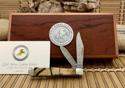 Case XX Wild Horse Custom Cross-Cut Mammoth Fossil Damascus Swell Center Jack Knife #3