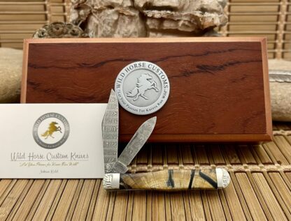 Case XX Wild Horse Custom Cross-Cut Mammoth Fossil Damascus Swell Center Jack Knife #3 - Image 4