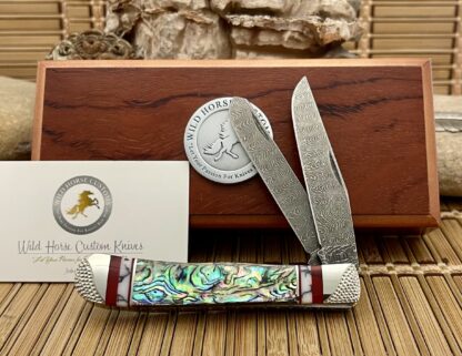 Case XX Wild Horse Custom Abalone & Bloody Jasper Damascus Trapper Knife #01
