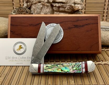 Case XX Wild Horse Custom Abalone & Bloody Jasper Damascus Trapper Knife #01 - Image 3
