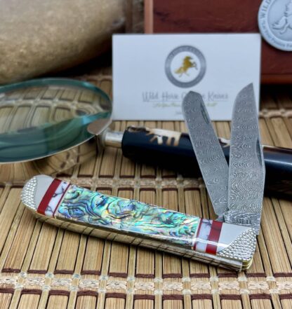 Case XX Wild Horse Custom Abalone & Bloody Jasper Damascus Trapper Knife #01 - Image 2