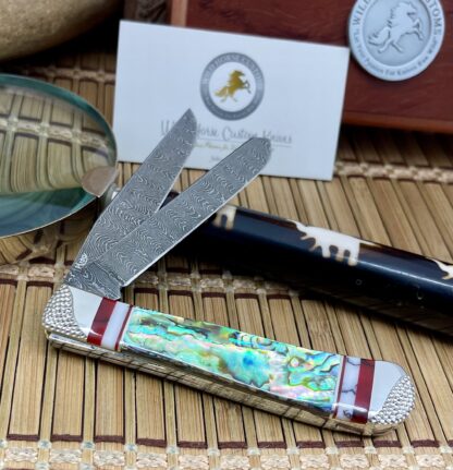 Case XX Wild Horse Custom Abalone & Bloody Jasper Damascus Trapper Knife #01 - Image 4