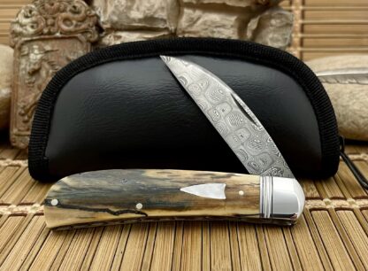 David R. Davis Trammell Creek Mammoth Fossil & Pearl Damascus Large Swayback Jack Knife