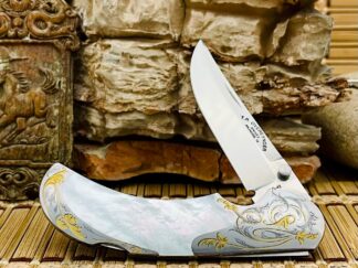Tommy Overeynder Custom Mother of Pearl 24KT Jim Blair Engraved Interframe Lockback Knife