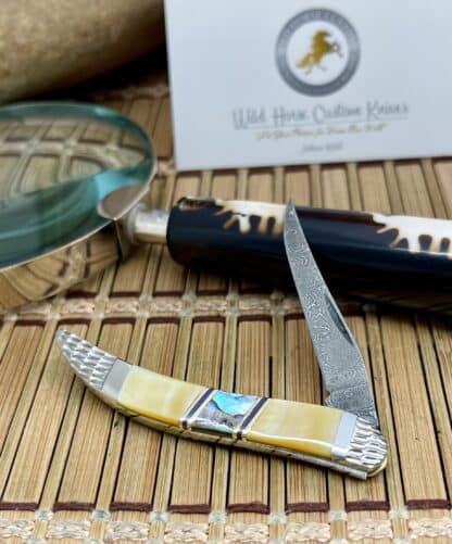 Case XX Wild Horse Custom Gold Lip Pearl & Abalone Damascus Toothpick Knife #1 - Image 3