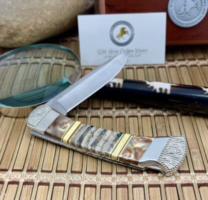 Buck 110 USA Wild Horse Custom Mammoth Tooth & Brown Lip Lockback Hunter Knife #2 - Image 4