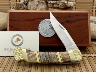 Buck 110 USA Wild Horse Custom Brown Lip & Mammoth Tooth Lockback Hunter Knife #03