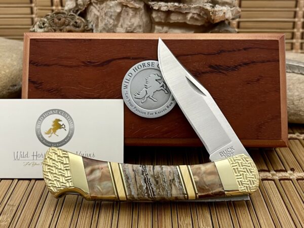 Buck 110 USA Wild Horse Custom Brown Lip & Mammoth Tooth Lockback Hunter Knife #03