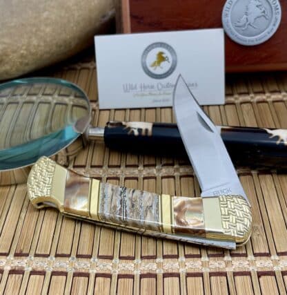 Buck 110 USA Wild Horse Custom Brown Lip & Mammoth Tooth Lockback Hunter Knife #03 - Image 5