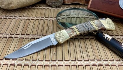 Buck 110 USA Wild Horse Custom Brown Lip & Mammoth Tooth Lockback Hunter Knife #03 - Image 2