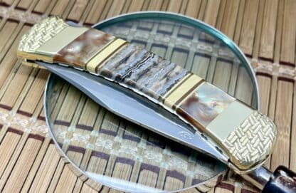 Buck 110 USA Wild Horse Custom Brown Lip & Mammoth Tooth Lockback Hunter Knife #03 - Image 3