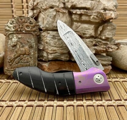 Allen Elishewitz Custom Full Dress Ebony Damascus Creedmore Linerlock Folder Knife - Image 2