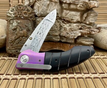 Allen Elishewitz Custom Full Dress Ebony Damascus Creedmore Linerlock Folder Knife - Image 4