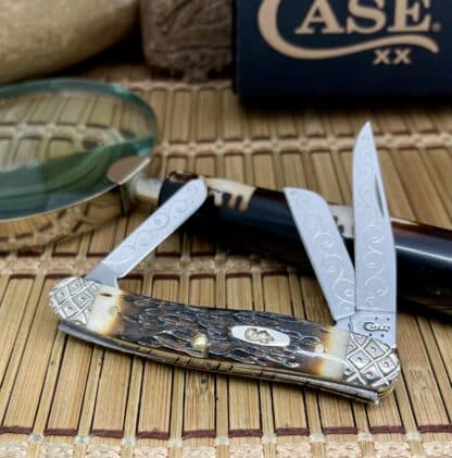 NEW Case XX Custom Hand-Fired Peachseed AMBER Bone Medium Stockman Knife #47 - Image 3