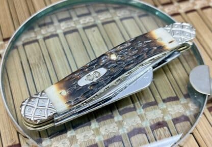 NEW Case XX Custom Hand-Fired Peachseed AMBER Bone Medium Stockman Knife #47 - Image 2