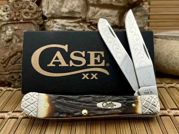 NEW Case XX Amazing Custom Hand-Fired Peachseed AMBER Bone Trapper Knife #25