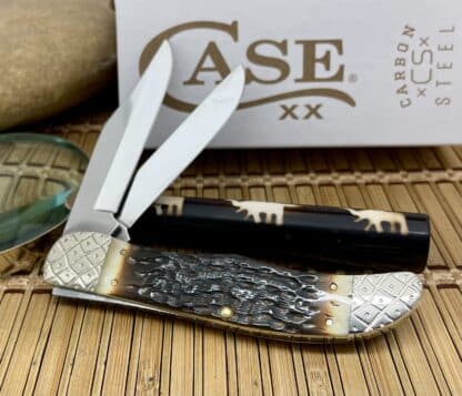 Case XX Amazing Custom Hand-Fired Peachseed AMBER Bone Folding Hunter Knife #9 - Image 4