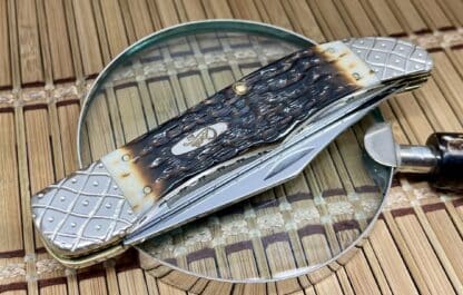 Case XX Amazing Custom Hand-Fired Peachseed AMBER Bone Folding Hunter Knife #9 - Image 2