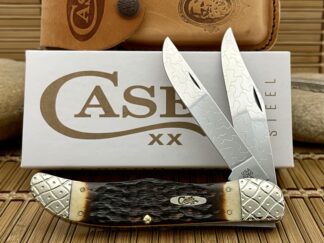 NEW Case XX Amazing Custom Hand-Fired Peachseed AMBER Bone Folding Hunter Knife #10