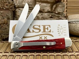 Case XX USA Peachseed Dark Red Bone 31957 Carbon Trapper Pocket Knife w/ Clip