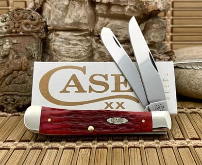 Case XX USA Peachseed Dark Red Bone 31957 Carbon Trapper Pocket Knife w/ Clip - Image 2