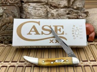 Case XX USA 2023 Burnt Goldenrod Bone Raindrop Damascus Toothpick Pocket Knife