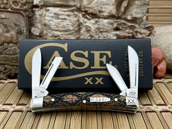 Case XX USA 2023 Antique Bone Diamondback Snake Skin 1/500 Small Congress Knife